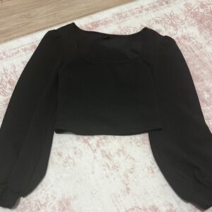 Black Puff Sleeve Cropped Top - Women